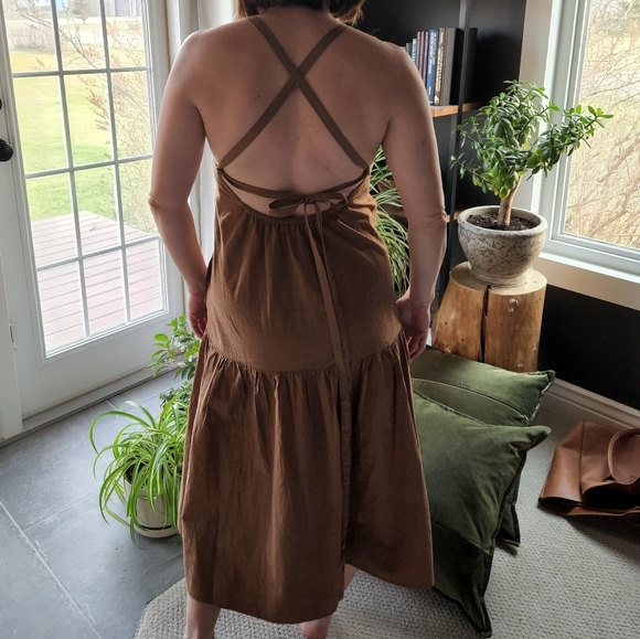 Everlane Cotton Pinafore Backless Dress Brown Sz 8 - Picture 5 of 14